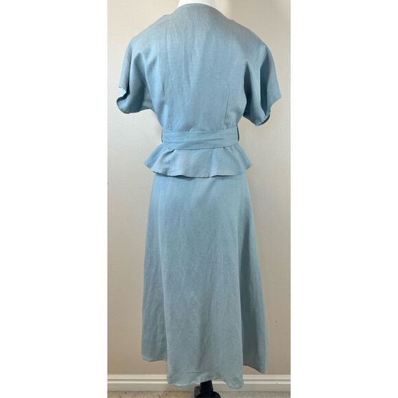 Madison The Label Women's Blue Linen Blend Wrap Midi A-Line Dress Women's XS - Picture 2 of 10